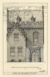 39795 Opstand van de voorgevel van het huis De Rode Poort (Domplein 5) te Utrecht.